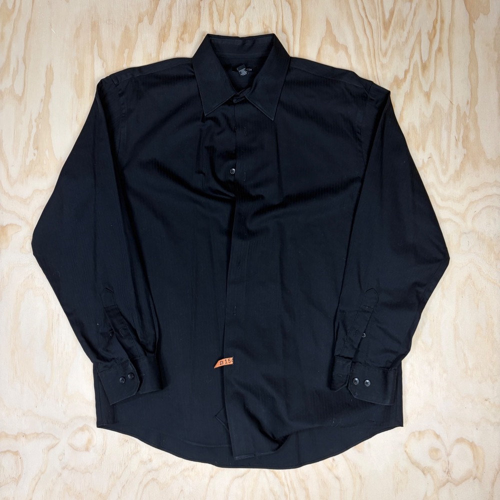 Van Heusen Mens Black Tonal Stripe Long Sleeve Button Down Dress Shirt Large L